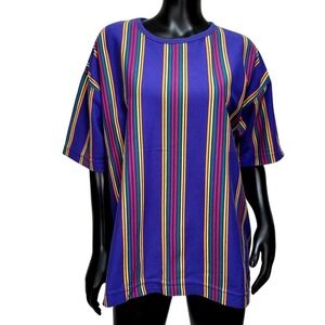 Currants by Jeri‎ Jo Vintage Purple Striped Oversized TShirt Womens L 80s 90s